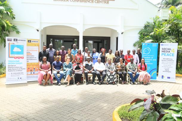 Members of the National Coalition on Freedom of Expression and Content Moderation pose for a group photo on Day 1 of the workshop.